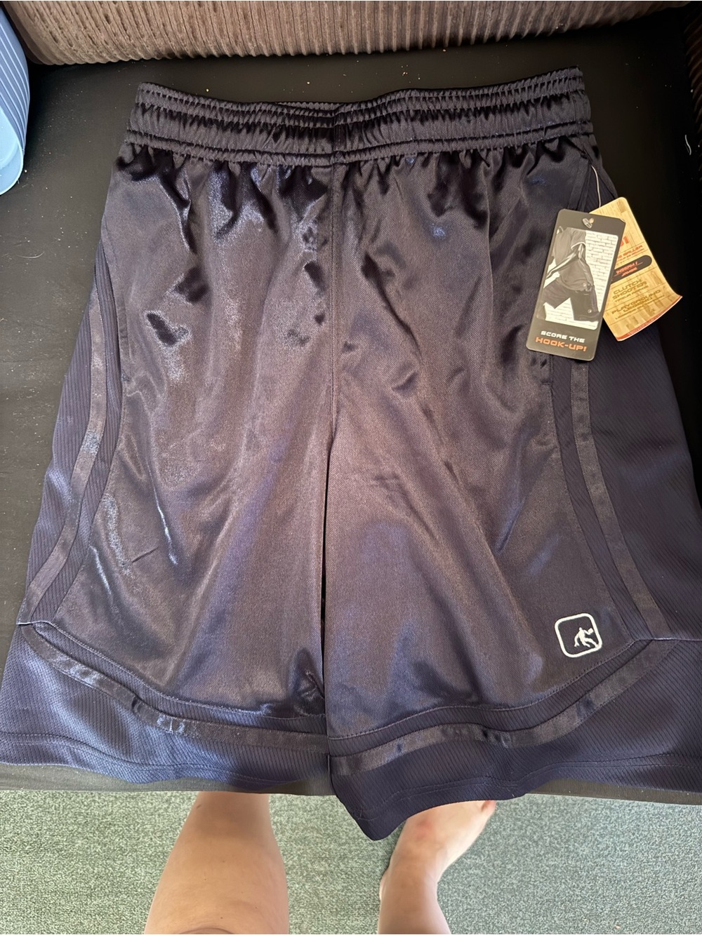 AND1 Navy Basketball Shorts with Orange Logo